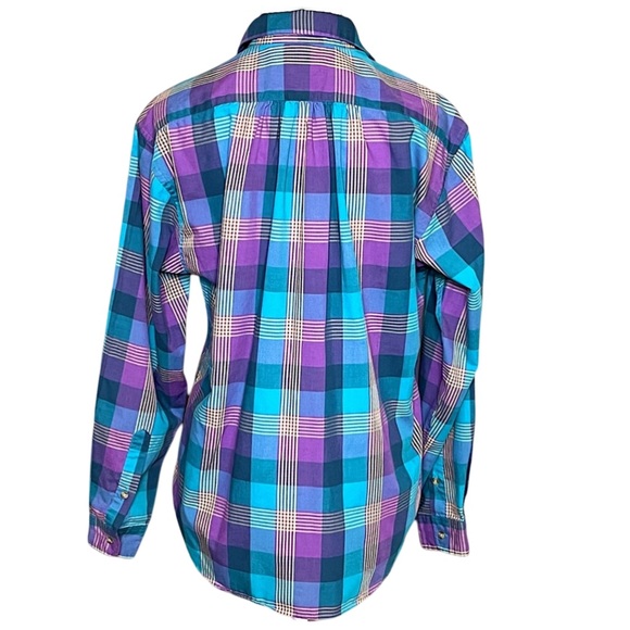 Vtg Woolrich Cotton Plaid Long Sleeve Shirt Aqua Blue Lavender Pink Lightweight - Picture 3 of 4